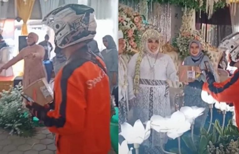 Penerimanya Sedang Gelar Resepsi Pernikahan Kurir ini Antar Paket Sampai ke Pelaminan