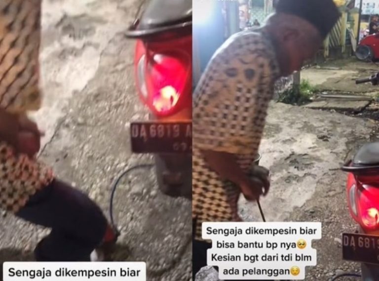 Belum Ada Pelanggan, Pemotor Sengaja Kempeskan Ban Motor Untuk Bantu Kakek Tukang Pompa Manual Belum Ada Pelanggan Pemotor Sengaja Kempeskan Ban Motor Untuk Bantu Kakek Tukang Pompa Manual