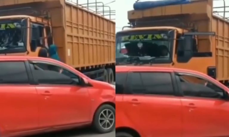 Gegara Saling Tak Mau Ngalah Pengendara Mobil Cekcok dengan Sopir Truk Sampai Lempar Batu