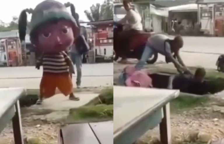 Kasihan Badut Jalanan Jatuh ke Dalam Got Saat Lagi Ngamen