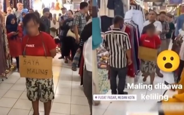 Ketahuan Curi Tas Emak emak Diarak Keliling Pasar Sambil Teriak Aku Maling