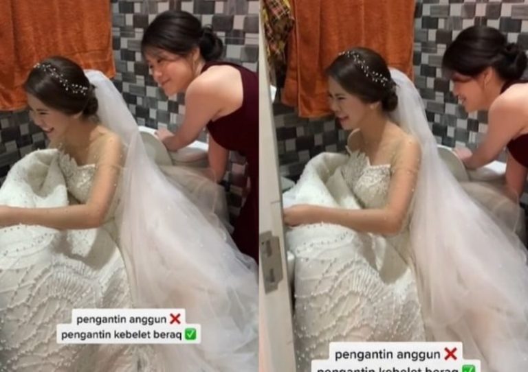Momen Pengantin Wanita BAB Pakai Gaun Mewah Ribet Sampai Harus Dipegangi Sahabat