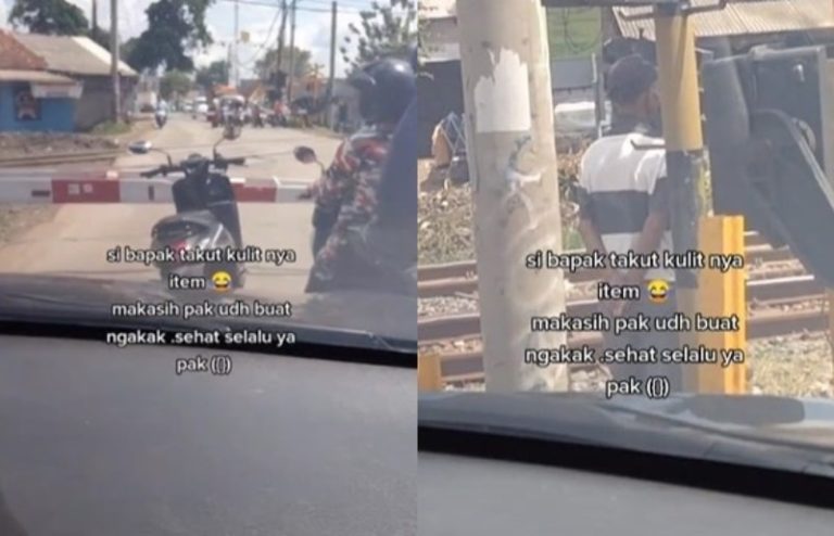 Ogah Kepanasan Pengendara ini Milih Tinggalkan Motor di Palang Pintu Rel Kereta Demi Berteduh