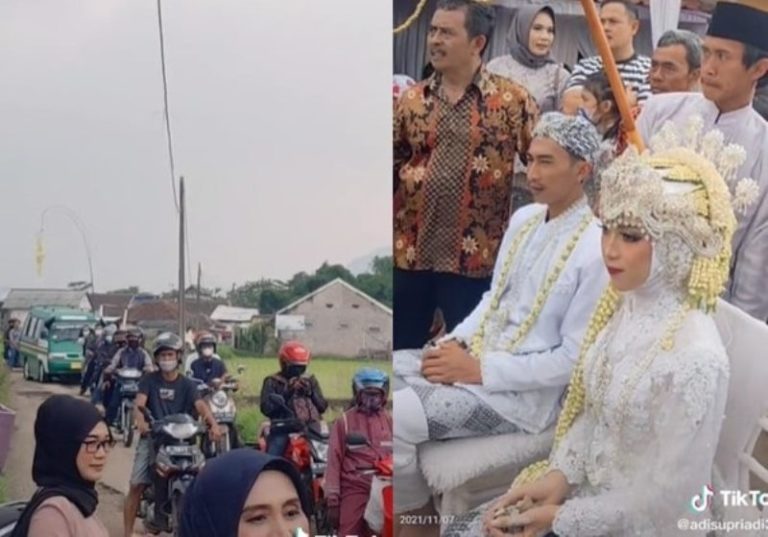 Viral Video Pengantin Lakukan Prosesi Saweran di Tengah Jalan Pengendara Harus Menunggu