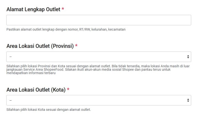 Alamat Merchant atau Outlet