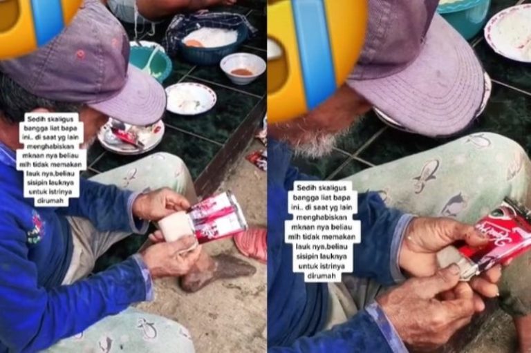 Bikin Terharu Kakek Sengaja Sisakan dan Bungkus Lauk Jatahnya di Tempat Kerja Buat Istri