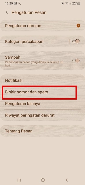 Blokir nomor dan Spam