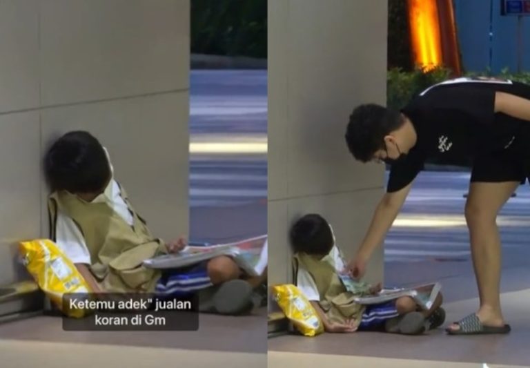 Kasihan Diduga Kelelahan Bocah Penjual Koran Ketiduran di depan Mal