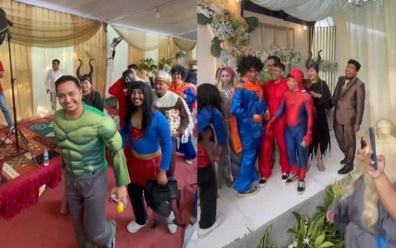 Kocak Rombongan Tamu Undangan Datang ke Acara Nikahan Pakai Kostum Pahlawan