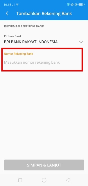 Masukan Nomor Rekening Bank
