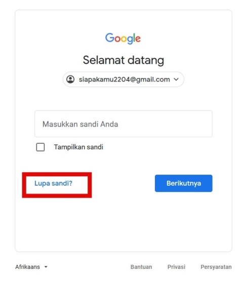 Masukan kata sandi akun Gmail