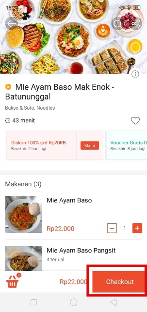 Pilih Jenis Makanan dan Checkout