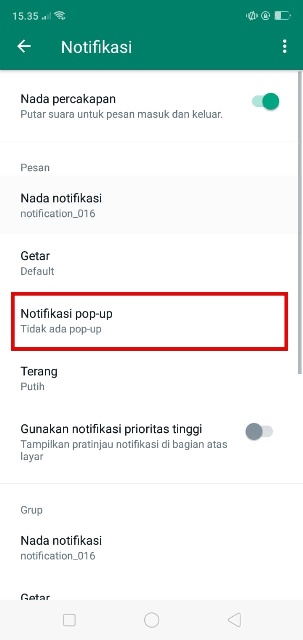 Pilih Notifikasi pop up