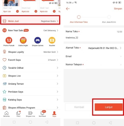 Registrasi Toko Shopee