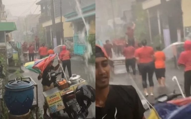 Senam Saat Hujan Deras dan Angin Kencang Emak emak ini Dijuluki Ras Terkuat di Bumi