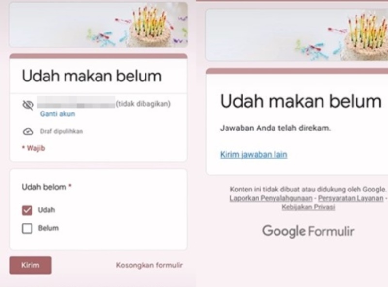 Terniat Ibu ini Bikin Google Form Untuk Tanya Anak anaknya Sudah Makan atau Belum