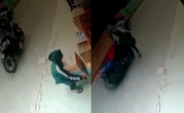 The Real Instan Karma Maling Langsung Tertabrak Motor Sesaat Setelah Bawa Barang Curian