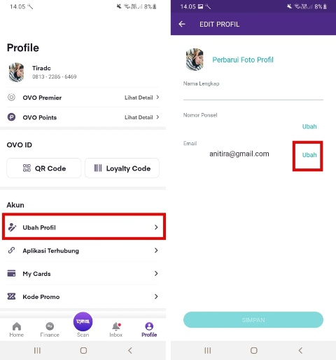 Ubah Alamat Email di OVO