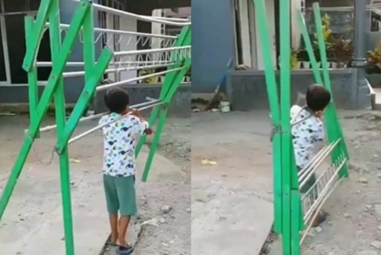 VIRAL Bocah Angkat Jemuran Sendirian Endingnya Ngilu Banget