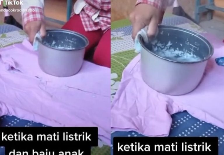 Viral Emak emak Setrika Seragam Anak Pakai Panci Magic Com Saat Mati Listrik Bisa Dicoba Nih