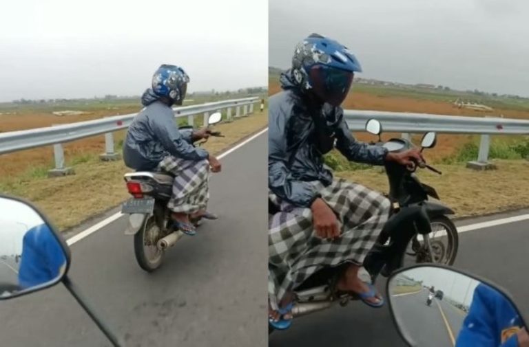 Aksi Santuy Bapak bapak Kendarai Motor dengan Kiri dan Posisinya Menyamping