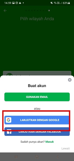 Buat AKun dengan Google