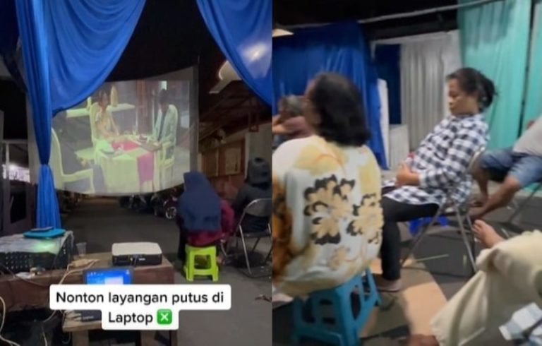 Emak emak Kompak Nobar Layangan Putus ala Layar Tancap Bapernya Berjamaah