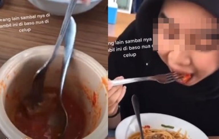 Jorok Wanita ini Nekat Cocol Bakso Langsung ke Mangkok Sambal
