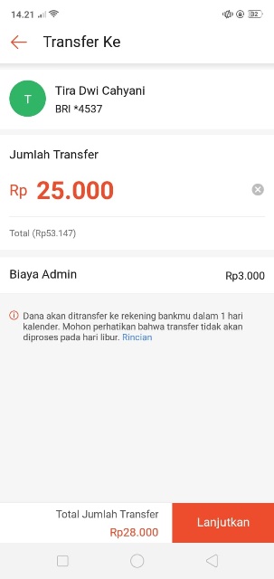 Konfirmasi Jumlah Saldo yang akan Ditransfer