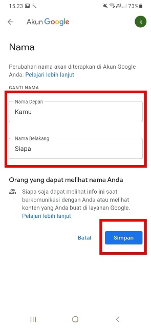 Masukan Nama Baru dan Simpan