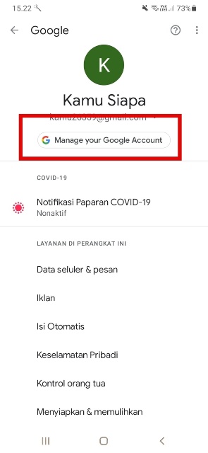 Pilih Opsi Managed your Google Account