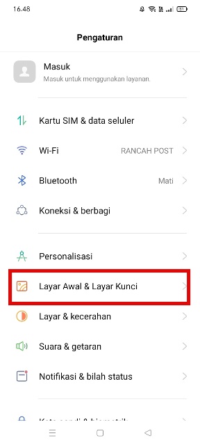 Pilih opsi Layar awal dan Layar Kunci