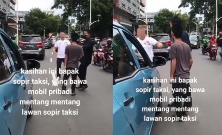 Sopir Taksi Cekcok dengan Pengemudi Mobil Pribadi Sampai Nyaris Baku Hantam di Jalan