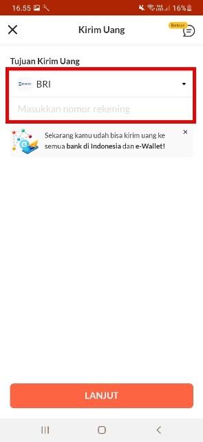 Transfer Uang ke Rekening Bank