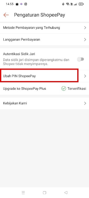 Ubah PIN ShopeePay