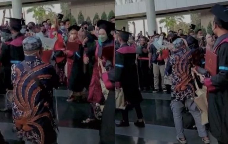 VIRAL Momen Haru Ayah Berlari Untuk Beri Bunga dan Peluk Anaknya Saat Wisuda