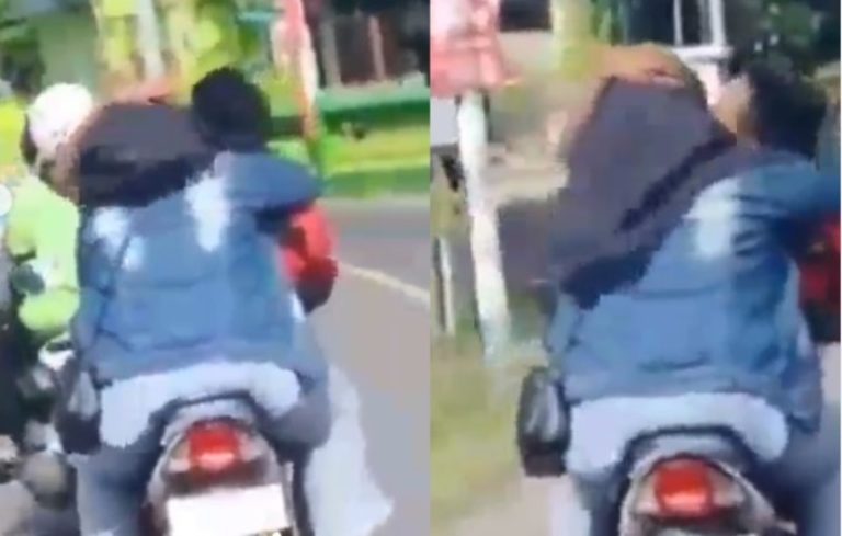 VIRAL Pasangan Kekasih ini Nekat Bermesraan hingga Ciuman di Atas Motor