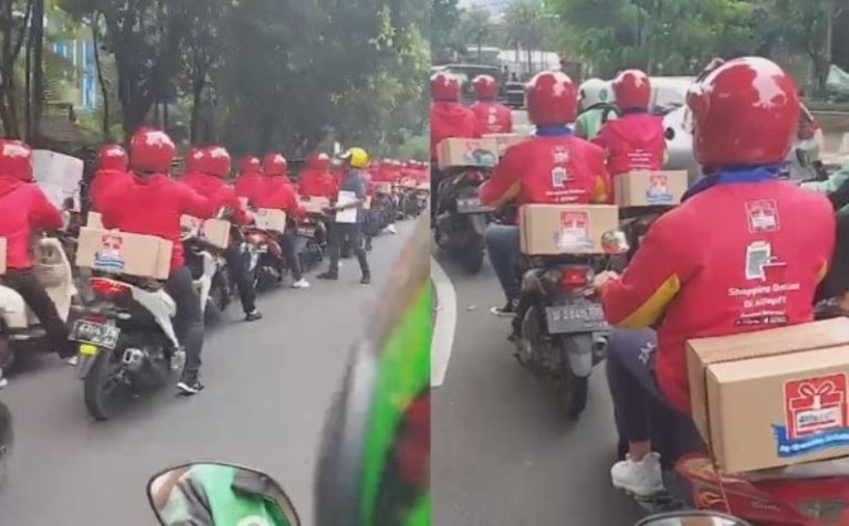 VIRAL Rombongan Kurir Berjaket Merah Konvoi di Jalan Raya Ternyata Mau ke Rumah Sisca Kohl