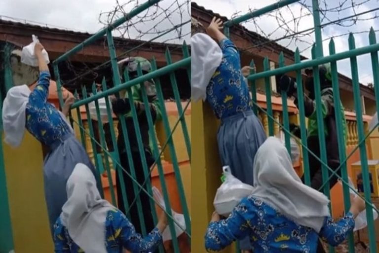 VIRAL Siswi SMA Nekat Panjat Gerbang Sekolah Untuk Ambil Makanan yang Dipesan Lewat Ojol