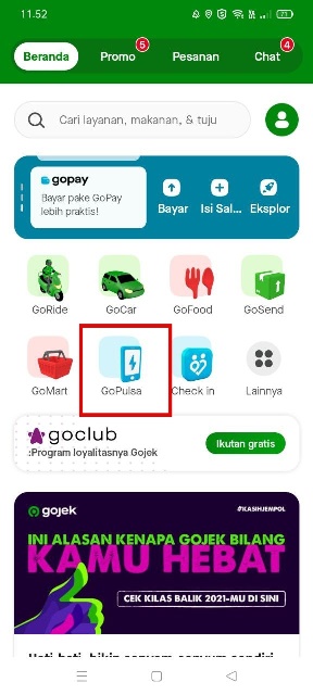 Buka Aplikasi Gojek dan Pilih GoPulsa