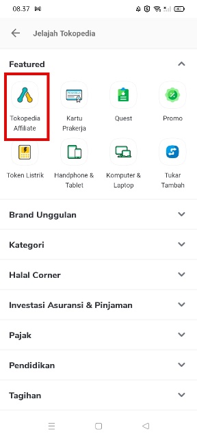 Cara daftar affiliat di Tokopedia