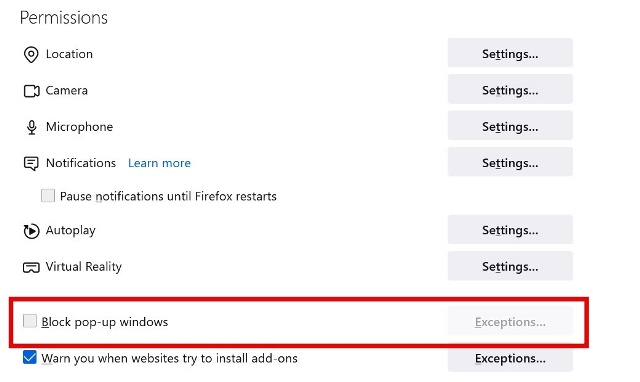 Centang Pop Up Windows