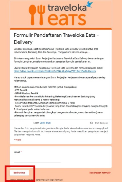 Formulir Traveloka Eats