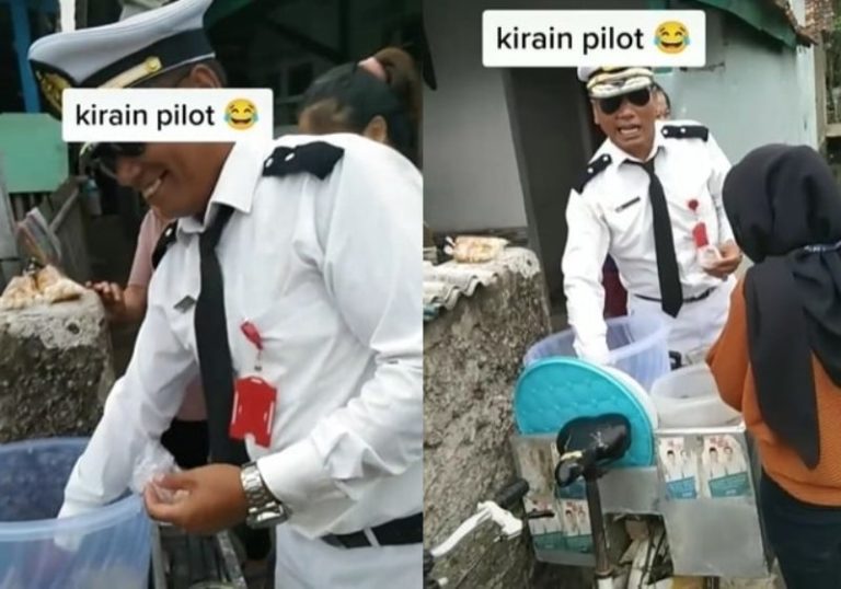 Keren Tukang Cimol Pakai Seragam Pilot Saat Jualan Langsung Diserbu Emak emak