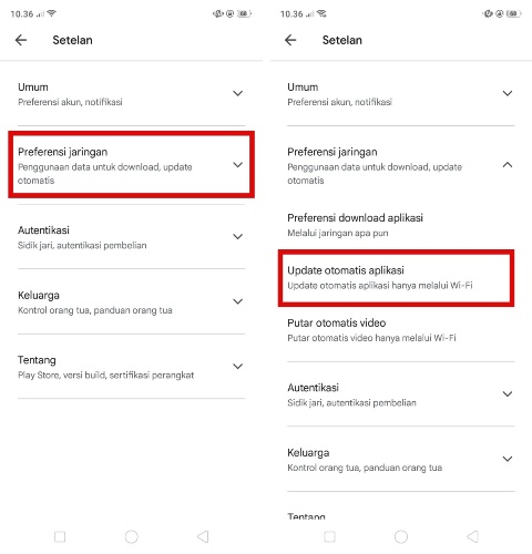 Klik Preferensi Jaringan dan Update Otomatis Aplikasi