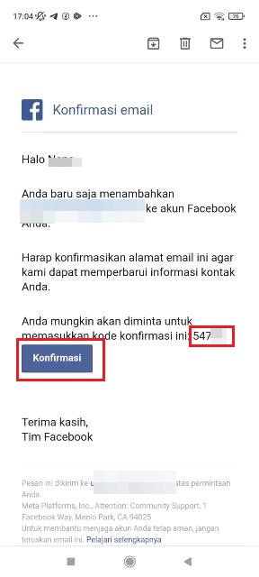 Konfirmasi Alamat Email Facebook