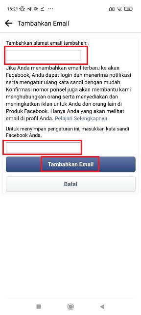 Penambahan Alamat Email