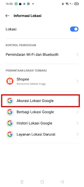 Pilih Akurasi Lokasi Google