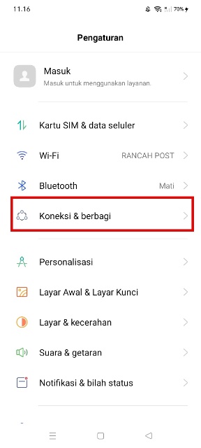 Pilih Koneksi dan Berbagi