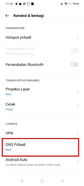 Pilih Menu DNS Pribadi